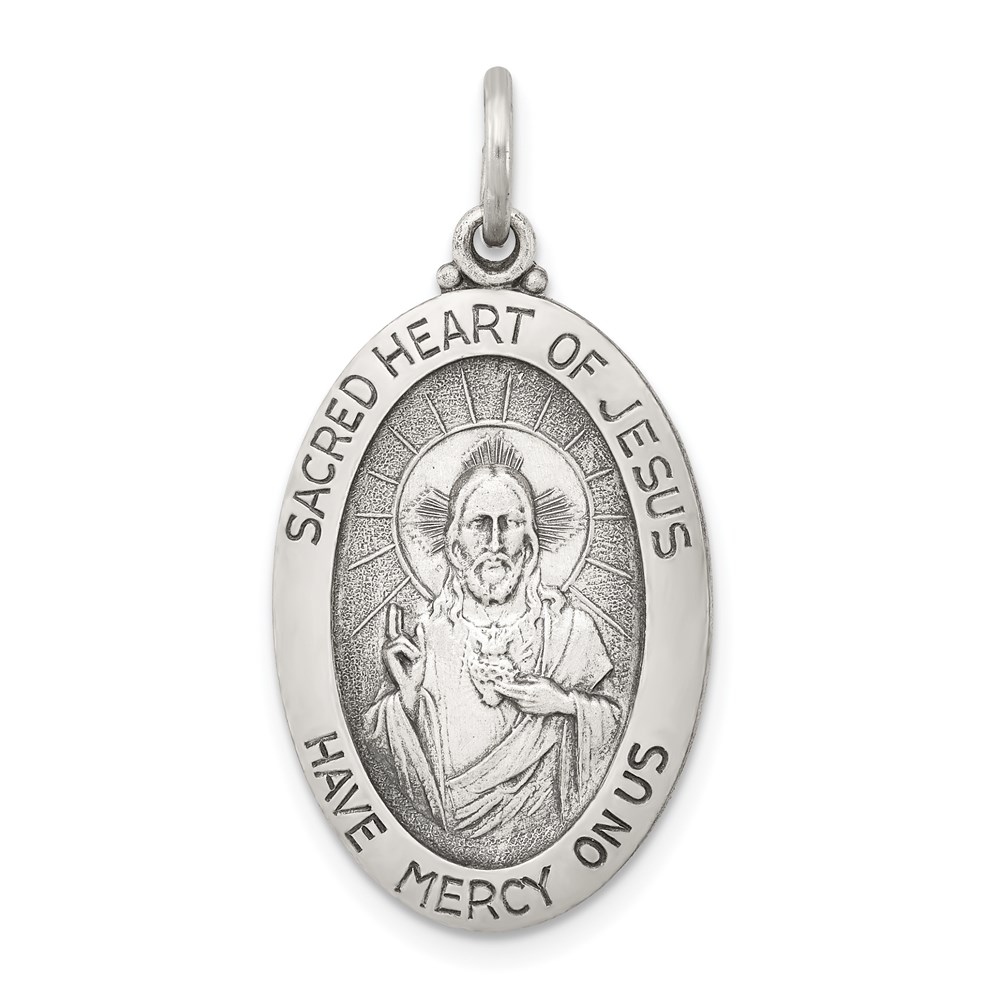 QC3456.jpg Sterling Silver Antiqued Sacred Heart of Jesus Medal - Image 1