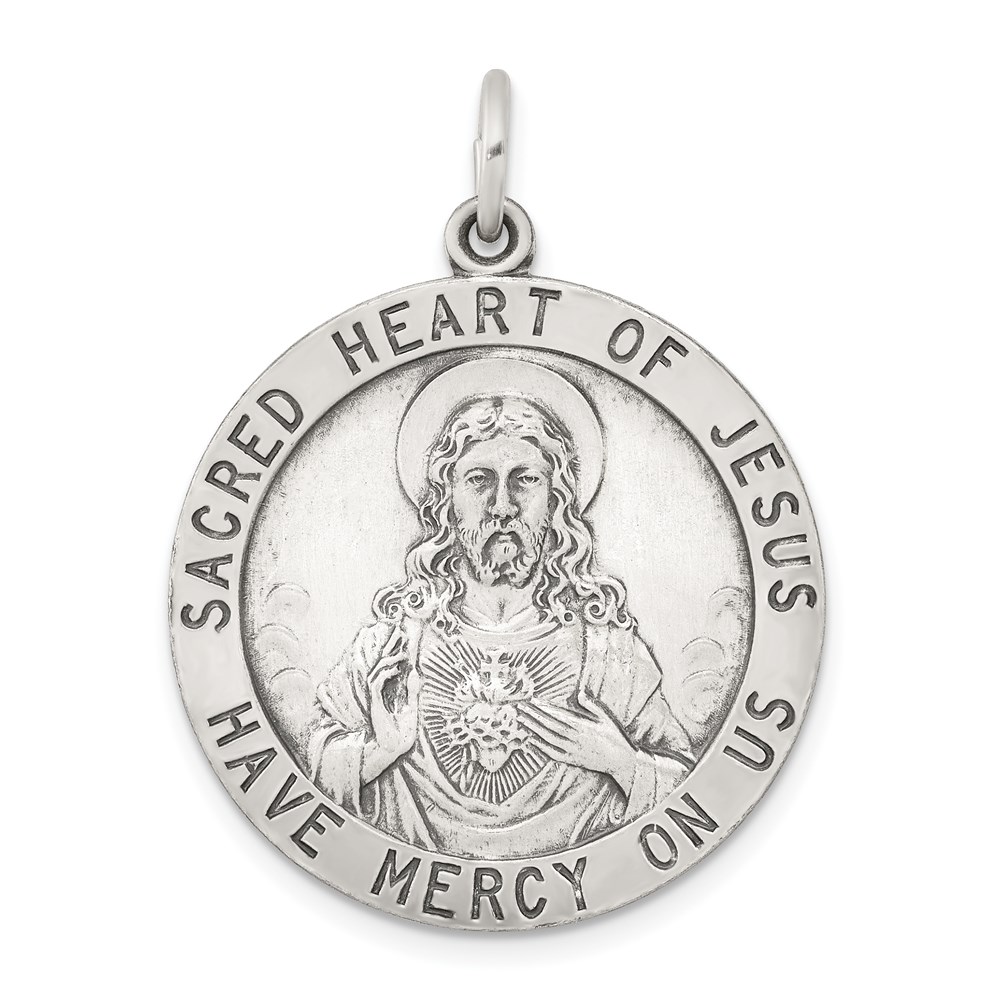 QC3461.jpg Sterling Silver Antiqued Sacred Heart of Jesus Medal - Image 1