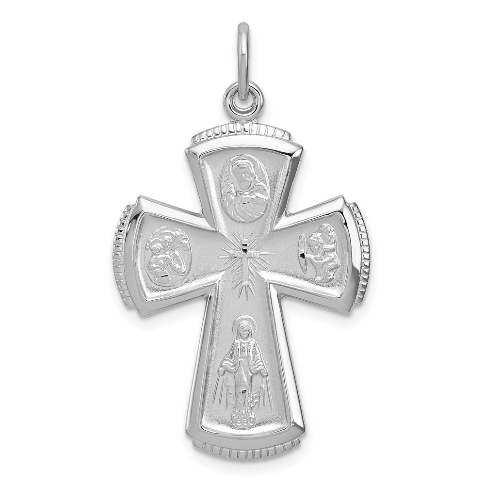 QC3465.jpg Sterling Silver Platinum-plated Satin Cross Pendant - Image 1