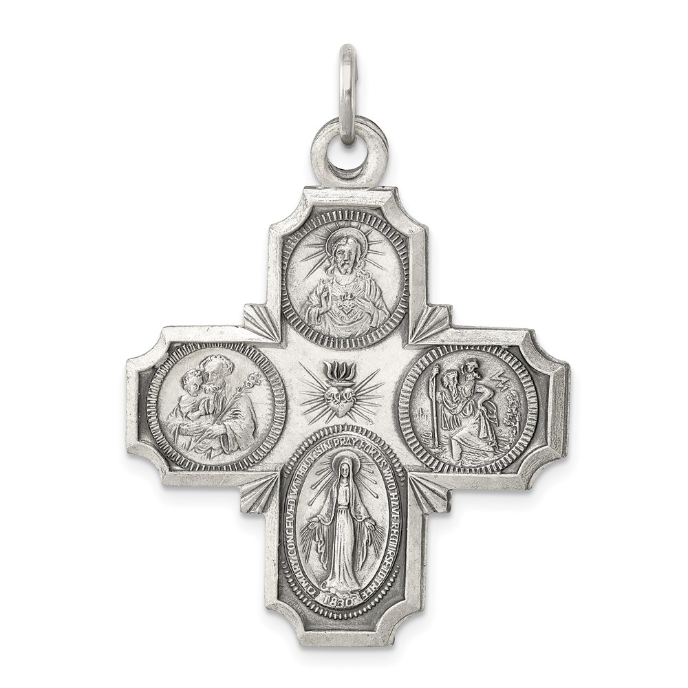 QC3471.jpg Sterling Silver Antiqued 4-way Medal - Image 1