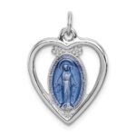 Sterling Silver Platinum-plated Miraculous Heart Medal