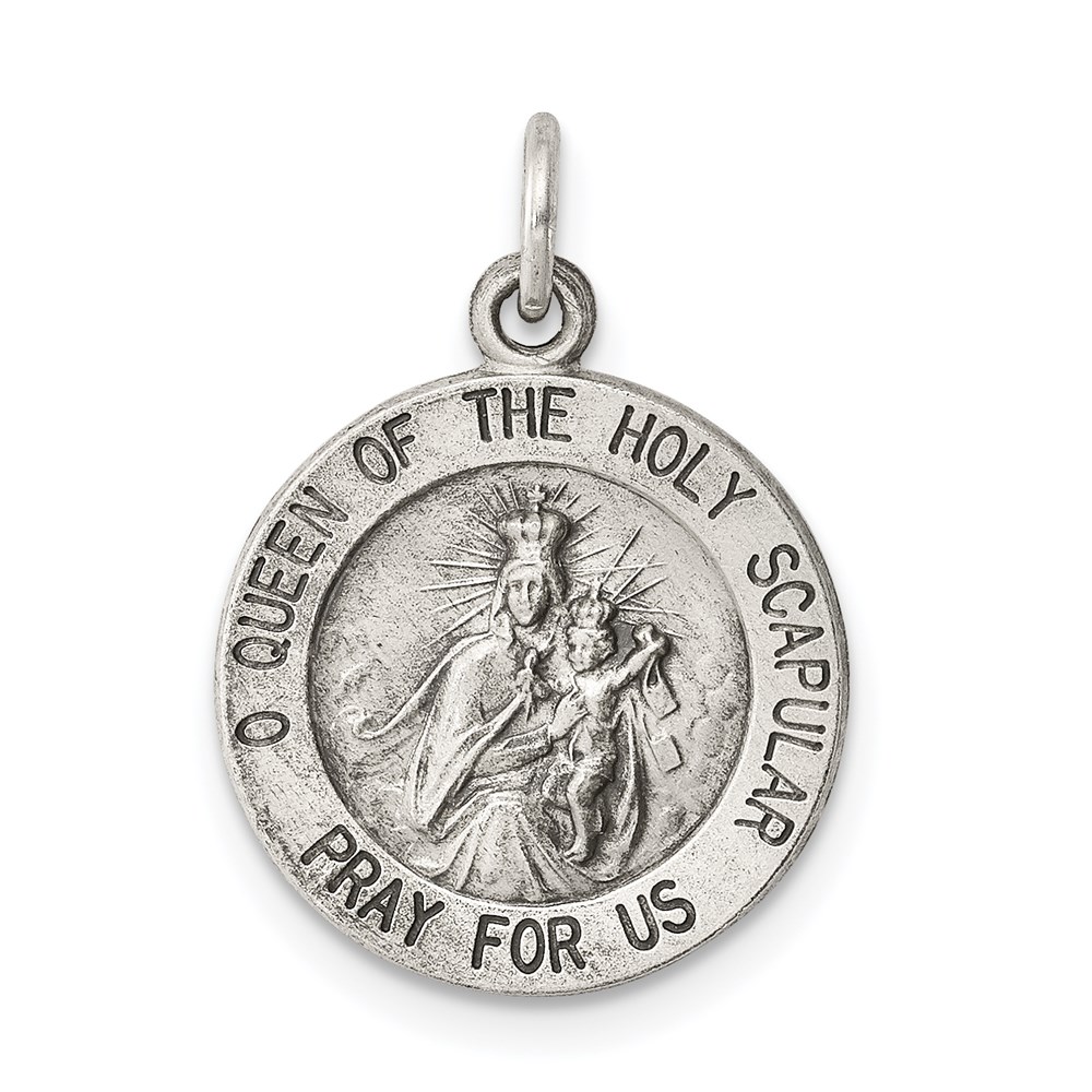 QC3510.jpg Sterling Silver Antiqued Queen of the Holy Scapular Medal - Image 1