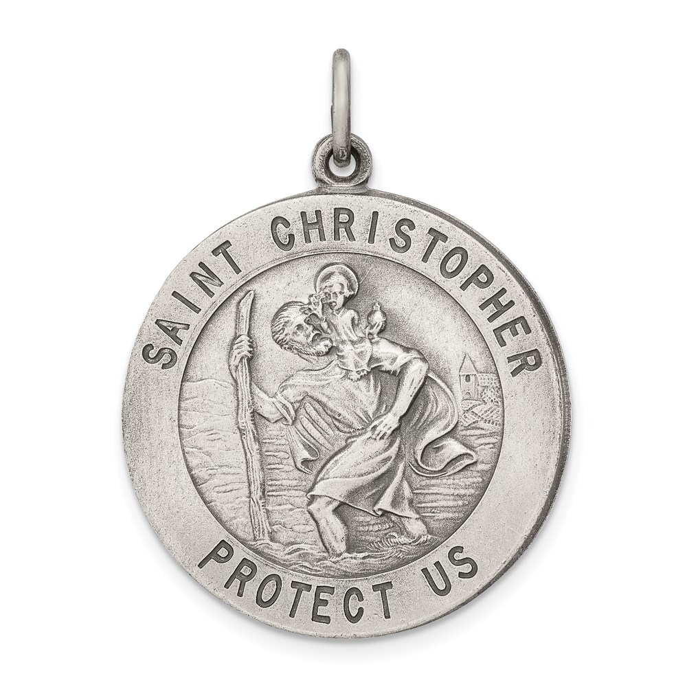 QC3523.jpg Sterling Silver Antiqued St. Christopher Medal - Image 1