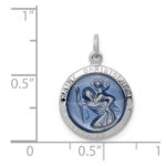Sterling Silver Platinum-plated Blue Epoxy St. Christopher Medal - Image 4