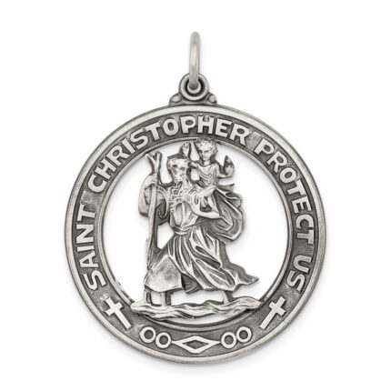 Sterling Silver Antiqued St. Christopher Medal