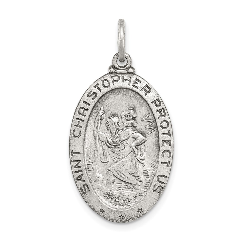 QC3566.jpg Sterling Silver Antiqued St. Christopher Hockey Medal - Image 1