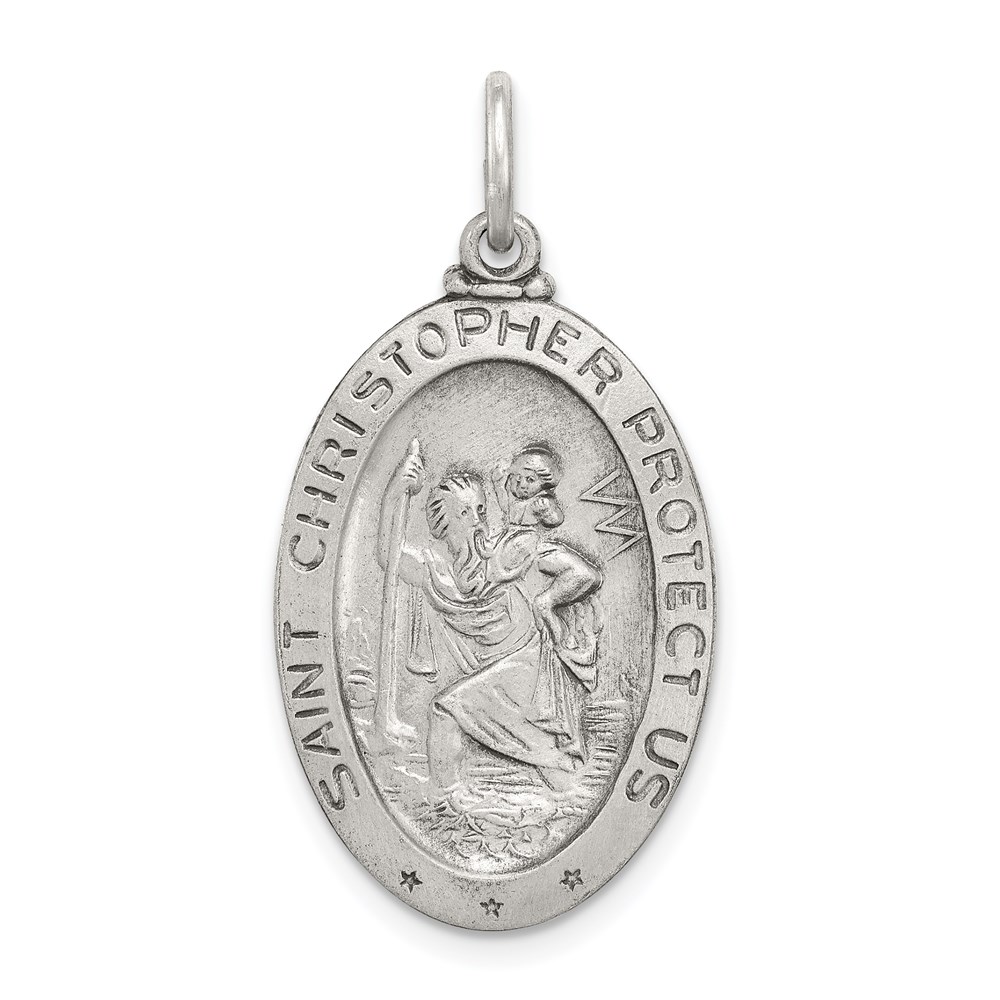 QC3567.jpg Sterling Silver Antiqued St. Christopher Basketball Medal - Image 1