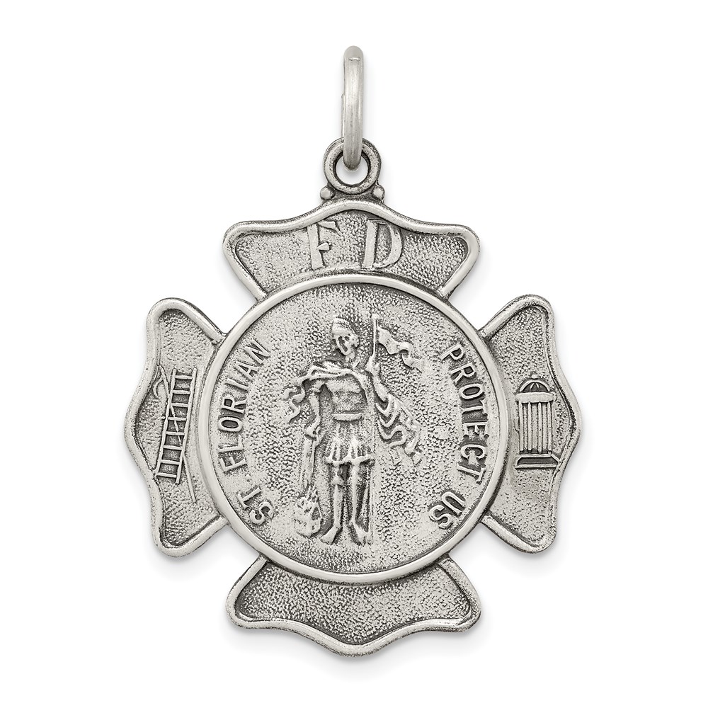 QC3591.jpg Sterling Silver Antiqued Saint Florian Badge Medal - Image 1