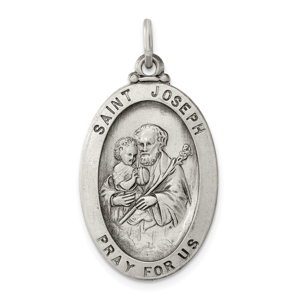 QC3596.jpg Sterling Silver Antiqued Saint Joseph Medal - Image 1