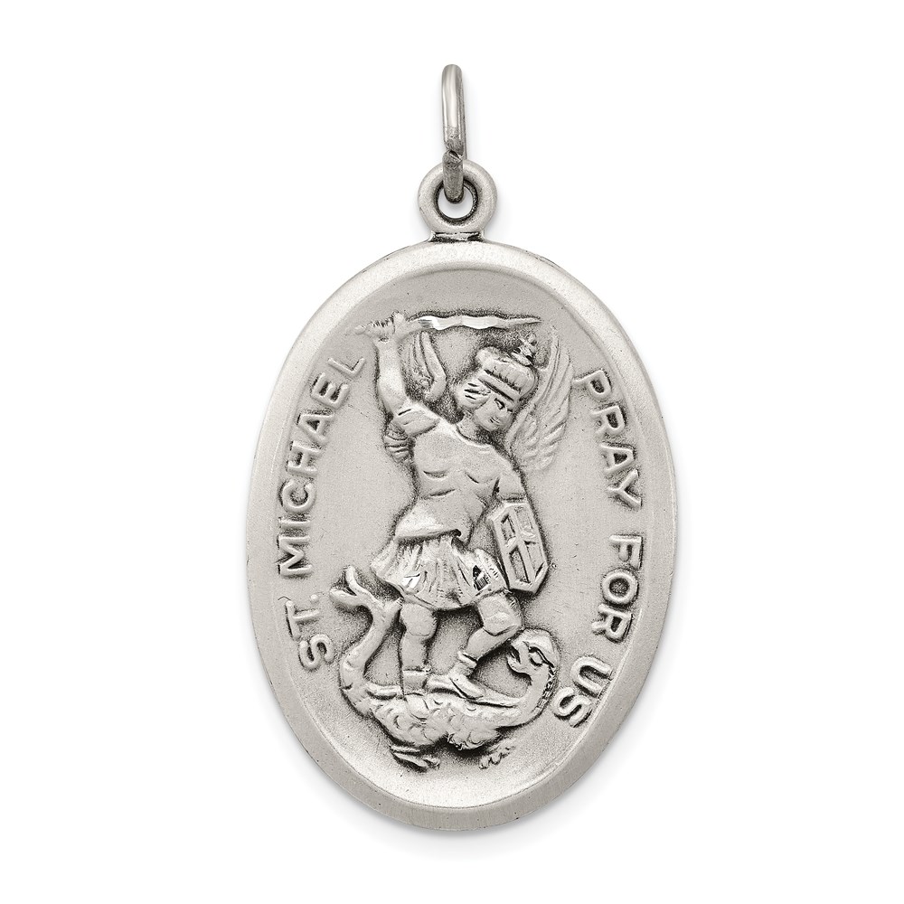 QC3615.jpg Sterling Silver Antiqued Reversible St. Michael Medal - Image 1