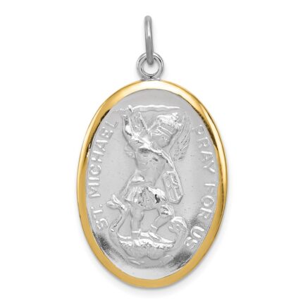 Sterling Silver Reversible Platinum-plated & Vermeil St. Michael Medal