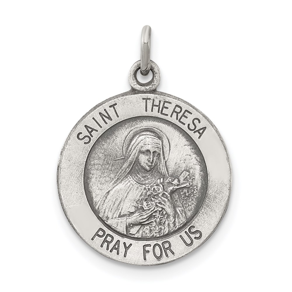 QC3620.jpg Sterling Silver Antiqued St. Theresa Medal - Image 1