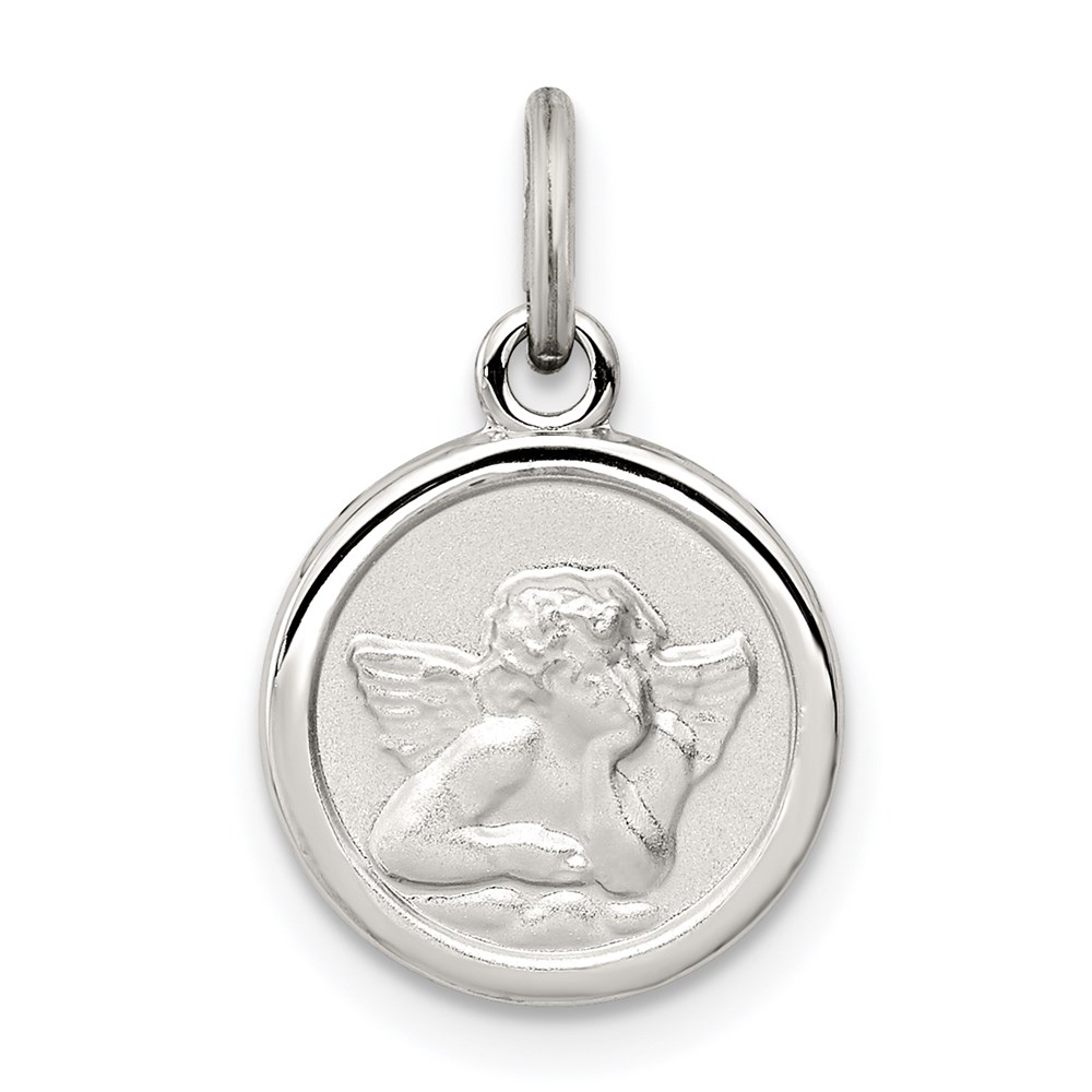 QC3632.jpg Sterling Silver Platinum-plated Angel Medal Charm - Image 1