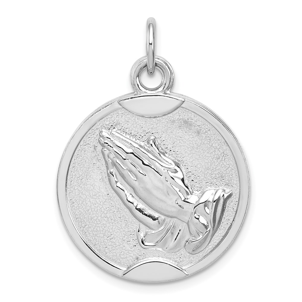 QC3644.jpg Sterling Silver Rhodium-plated Praying Hands Serenity Prayer on Back Medal - Image 1