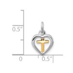 Sterling Silver Platinum-plated & Vermeil Cross in Heart Charm - Image 4