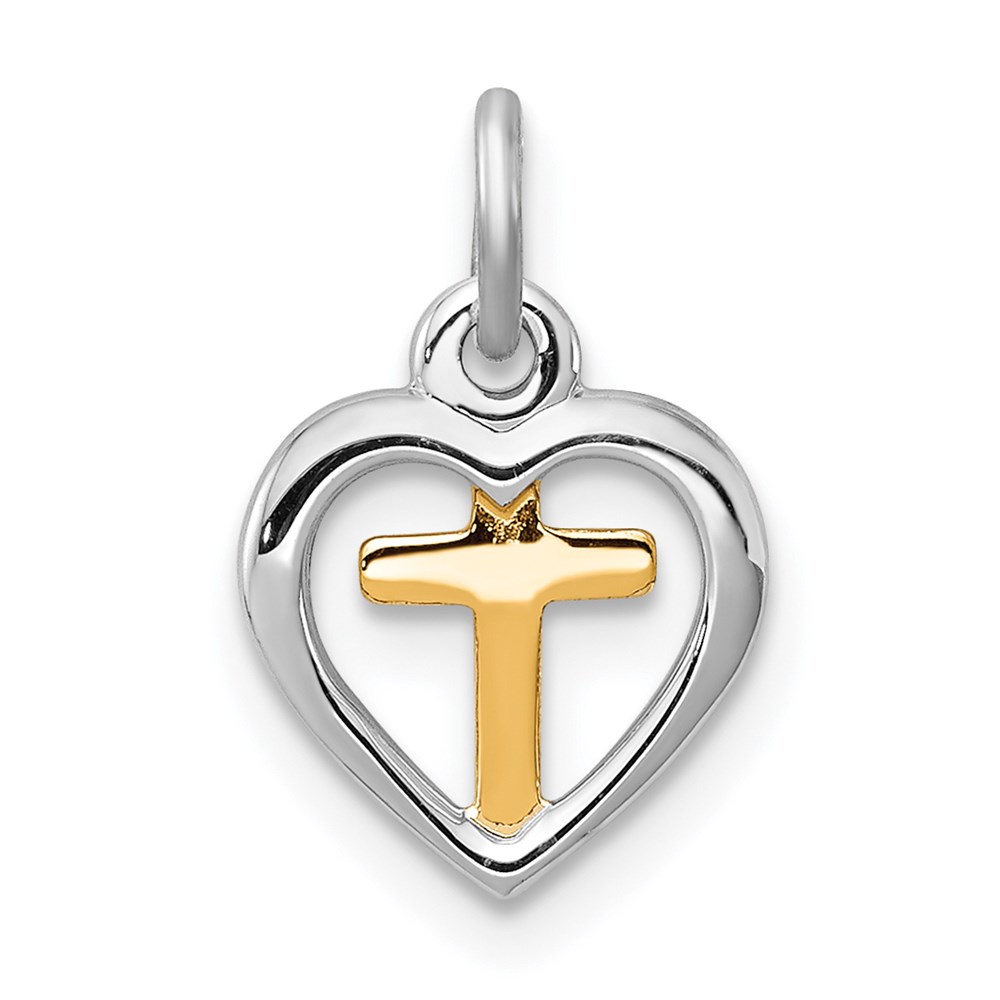 QC3653.jpg Sterling Silver Platinum-plated & Vermeil Cross in Heart Charm - Image 1
