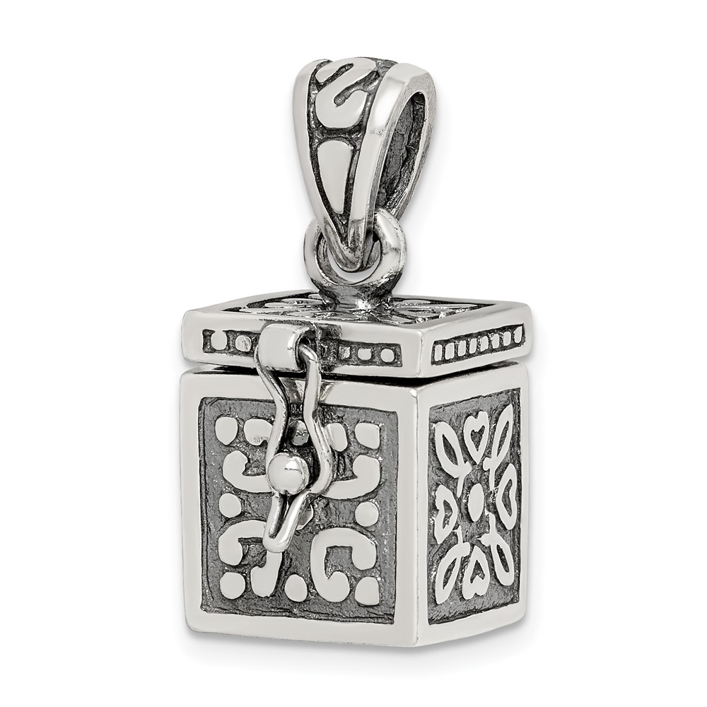 QC3660.jpg Sterling Silver Antiqued Square Prayer Box Pendant - Image 1