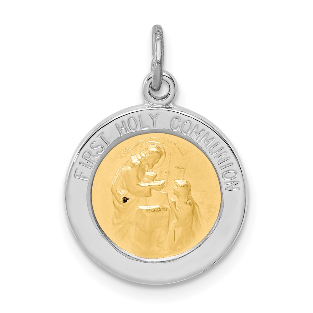 QC3679.jpg Sterling Silver Platinum-plated & Vermeil Holy Communion Medal - Image 1