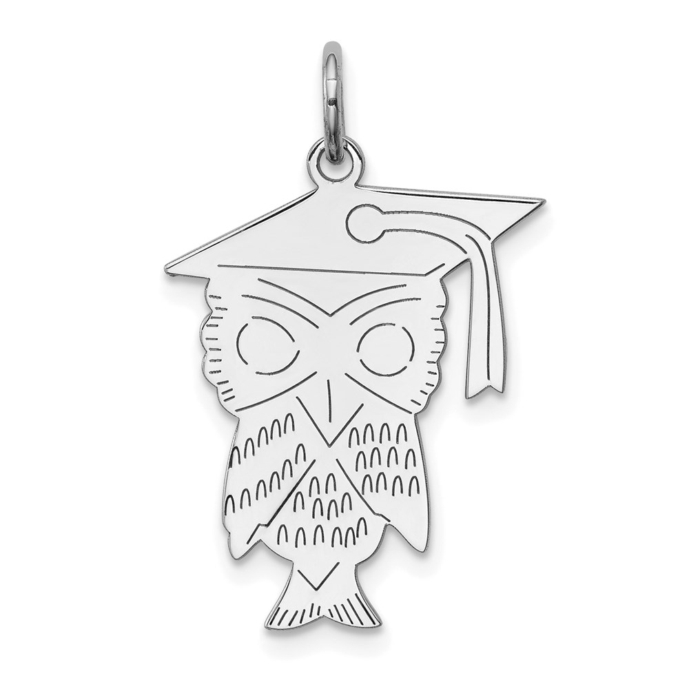 QC3752.jpg Sterling Silver Rhodium-plated Owl Polished Charm - Image 1