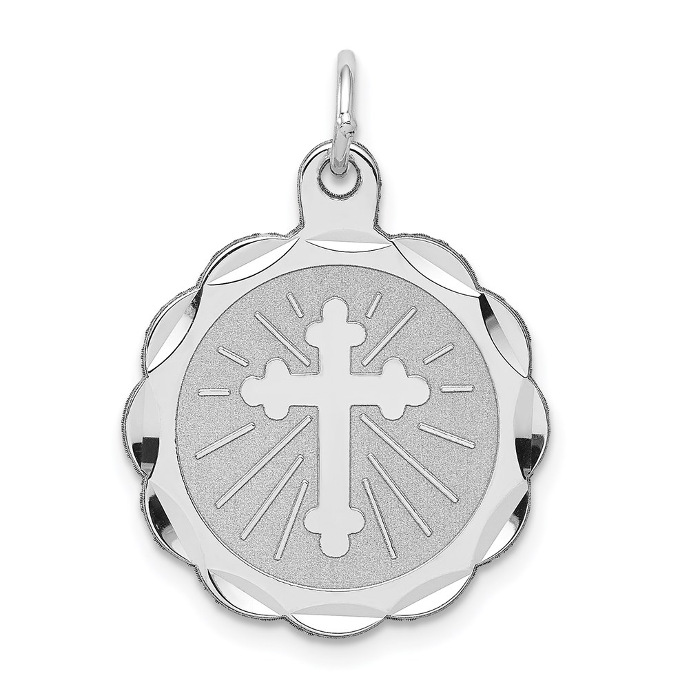 QC380.jpg Sterling Silver Rhodium-plated Cross Disc Charm - Image 1