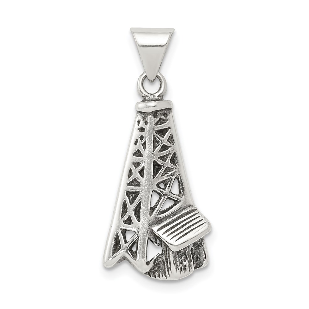 QC3851.jpg Sterling Silver Antiqued Oil Derrick Pendant - Image 1