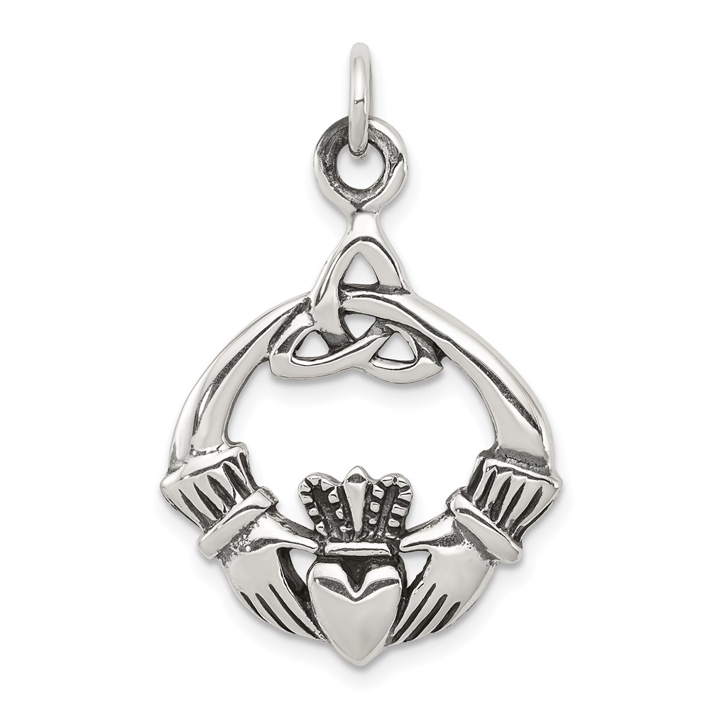 QC3875.jpg Sterling Silver Antiqued Claddagh Pendant - Image 1