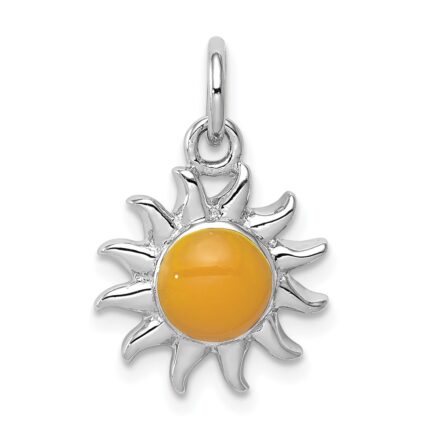 Sterling Silver Rhodium-plated Yellow Sun Charm