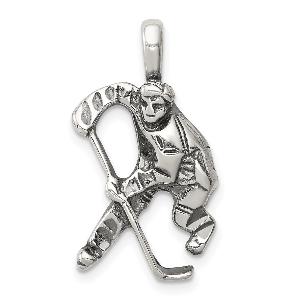 QC4149.jpg Sterling Silver Antiqued Hockey Player Charm - Image 1
