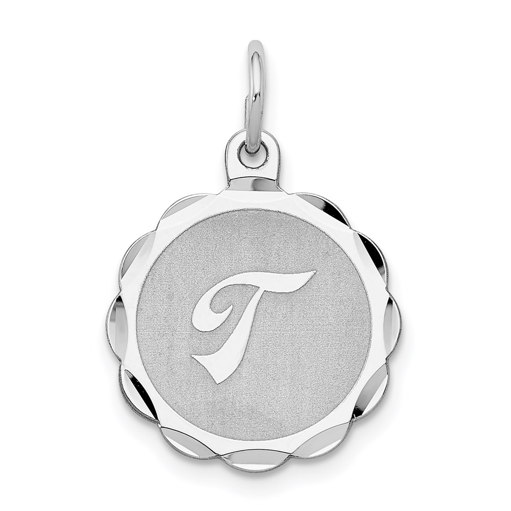 QC4161T.jpg Sterling Silver/Rhodium-plated Brocaded Letter T Initial Pendant - Image 1