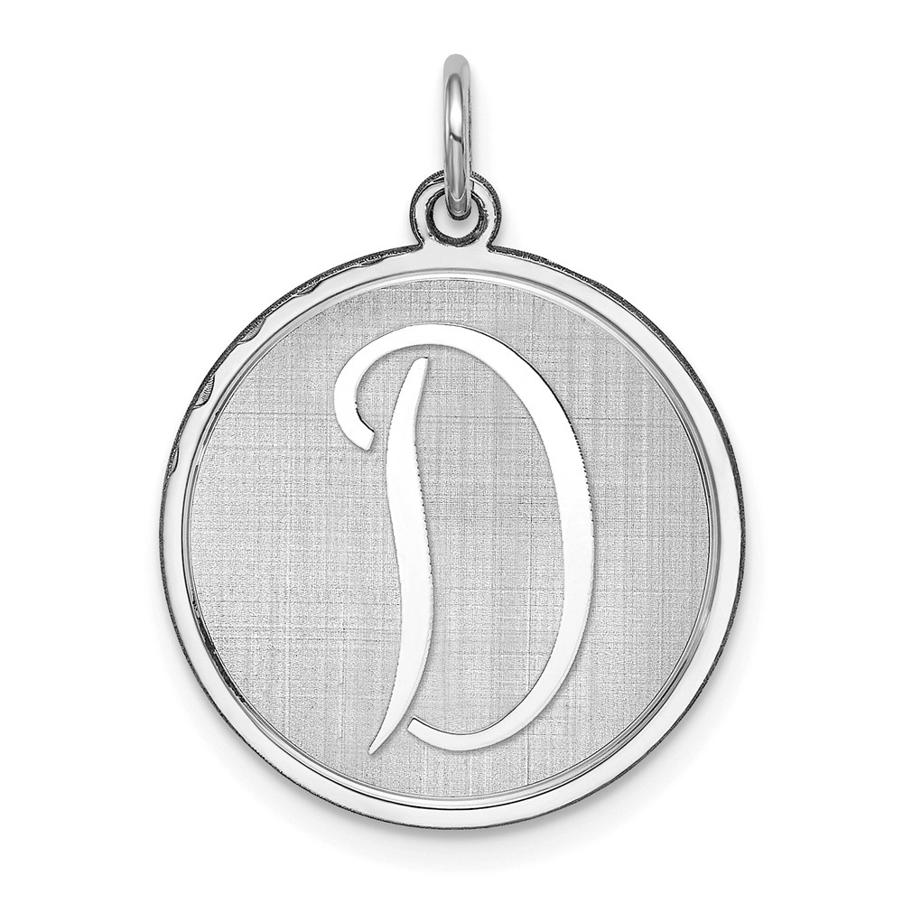 QC4162D.jpg Sterling Silver Rhodium-plated Brocaded Letter D Initial Charm - Image 1