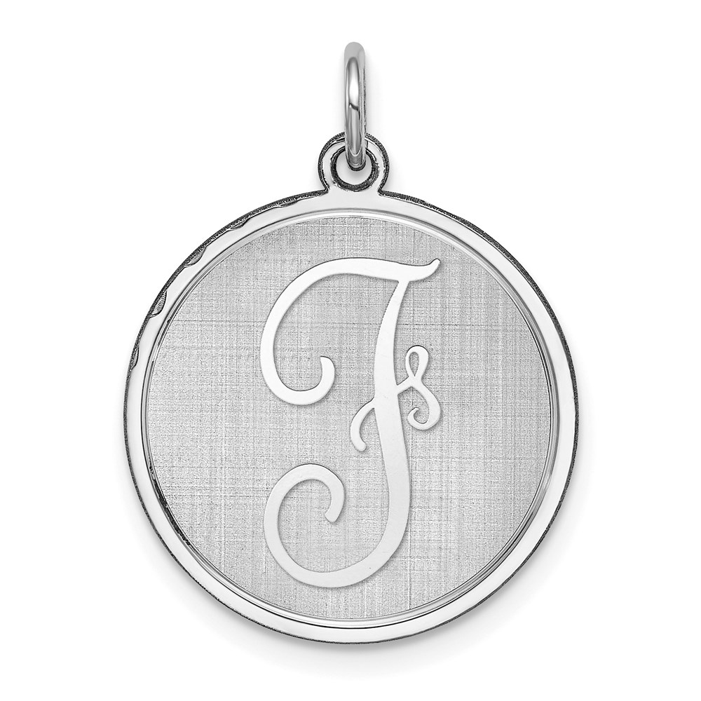 QC4162F.jpg Sterling Silver Rhodium-plated Brocaded Letter F Initial Charm - Image 1