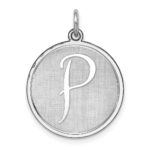 Sterling Silver Rhodium-plated Brocaded Letter P Initial Charm