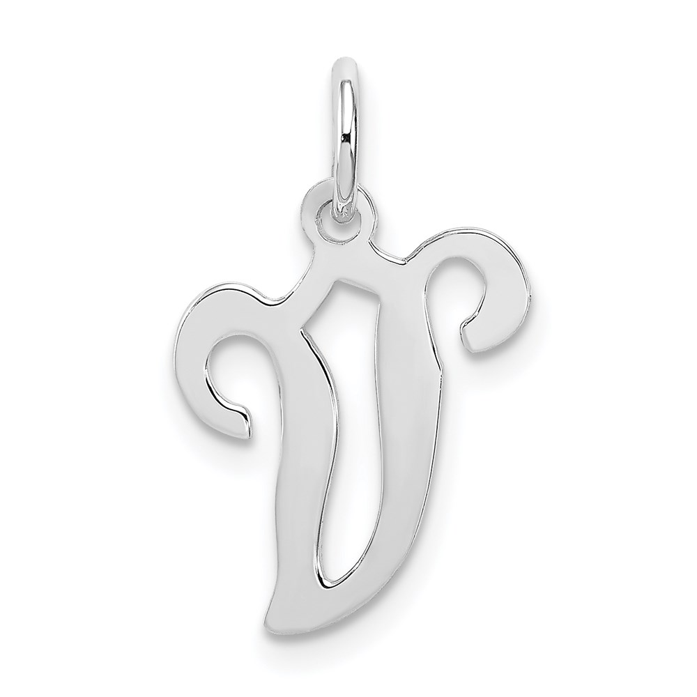 QC4163V.jpg Sterling Silver Rhodium-plated Stamped Letter V Initial Charm - Image 1