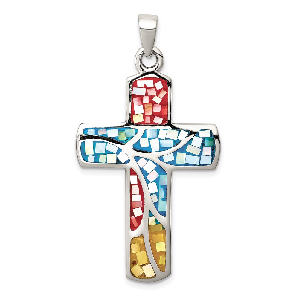 QC4304.jpg Sterling Silver Mulit-colored Shell Cross Pendant - Image 1
