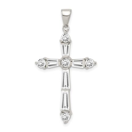 Sterling Silver Rhodium-plated CZ Cross Pendant