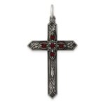Sterling Silver Antiqued January Glass Birthstone Cross Pendant