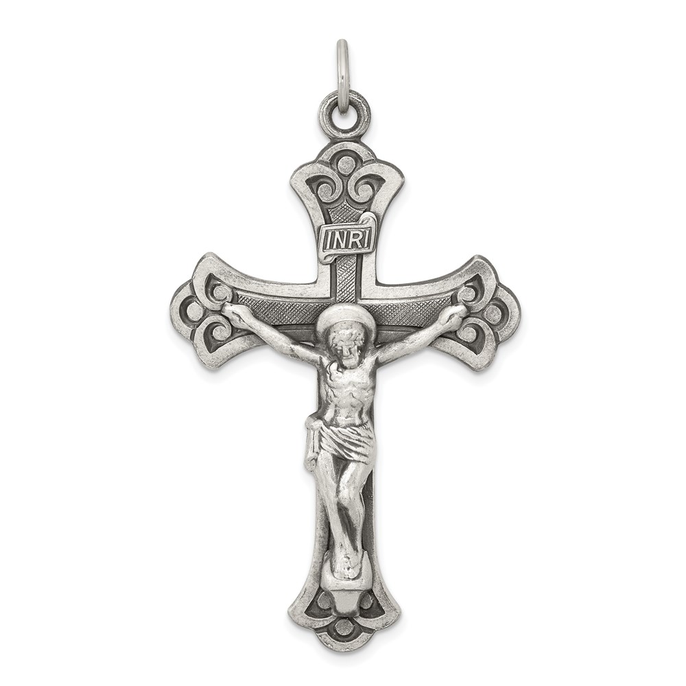 QC435.jpg Sterling Silver Antiqued INRI Crucifix Pendant - Image 1