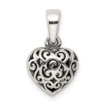 Sterling Silver Antique Filigree Puff Heart Pendant - Image 4