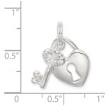 Sterling Silver Rhodium-plated Heart & Key Charm - Image 4
