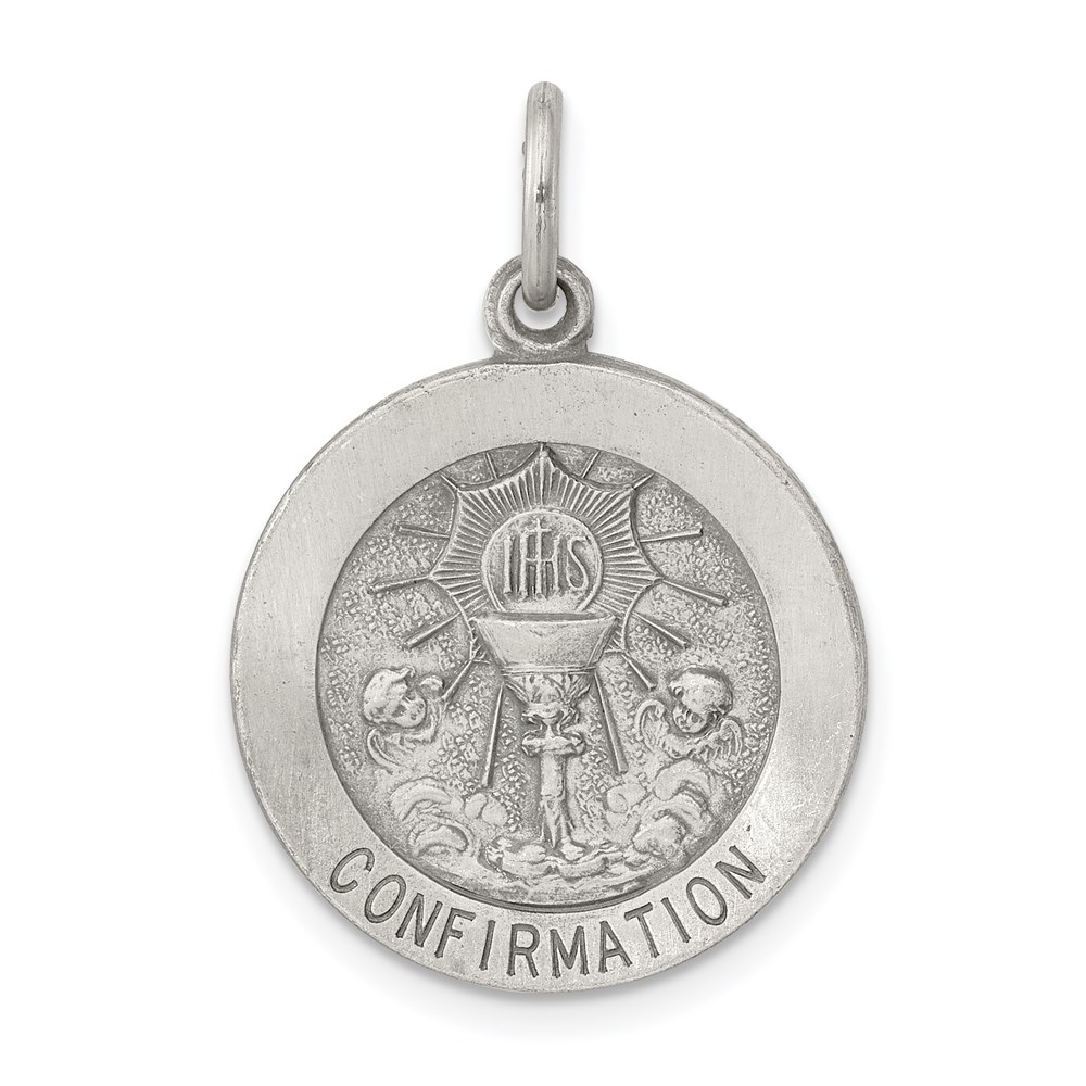 QC467.jpg Sterling Silver Antiqued Confirmation Medal Charm - Image 1
