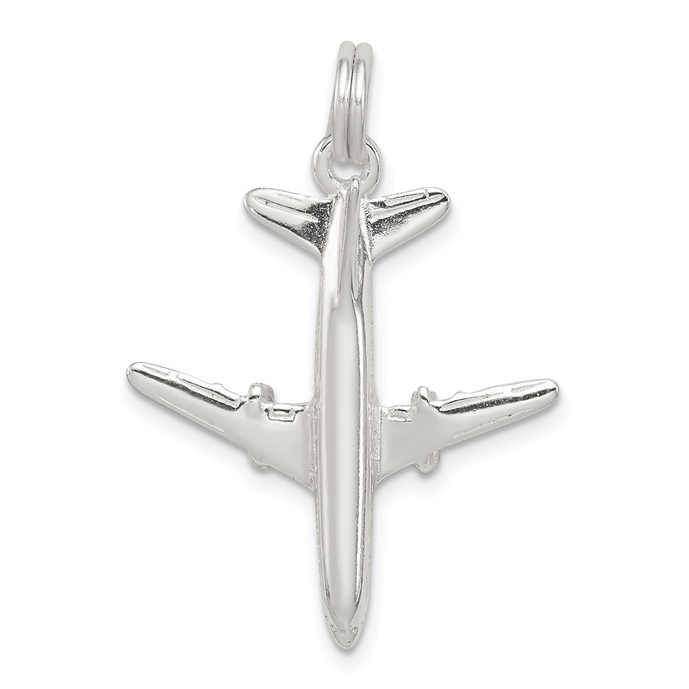 QC4791.jpg Sterling Silver Rhodium-plated Airplane Charm - Image 1