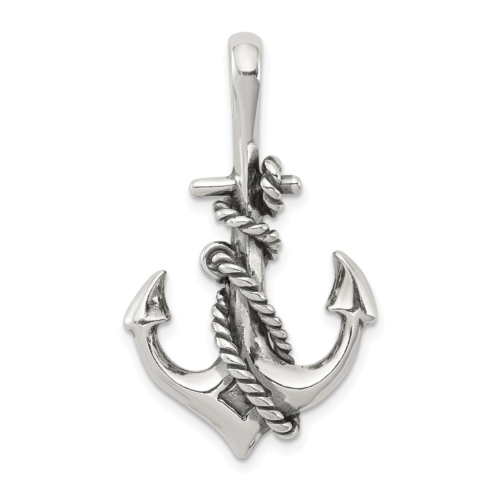 QC4972.jpg Sterling Silver Antiqued Anchor and Rope Pendant - Image 1