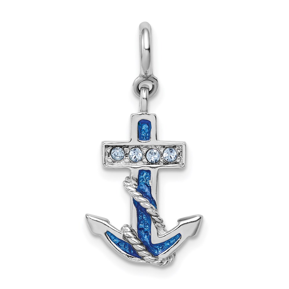 QC4974.jpg Sterling Silver Rhodium-plated Preciosa Crystals and Blue Enamel Anchor Charm - Image 1