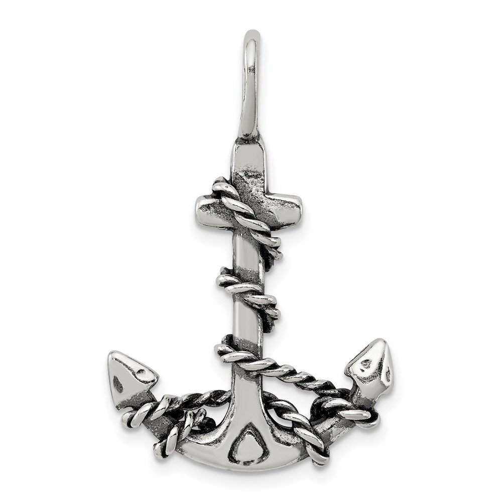 QC4977.jpg Sterling Silver 3D Antiqued Anchor and Rope Pendant - Image 1