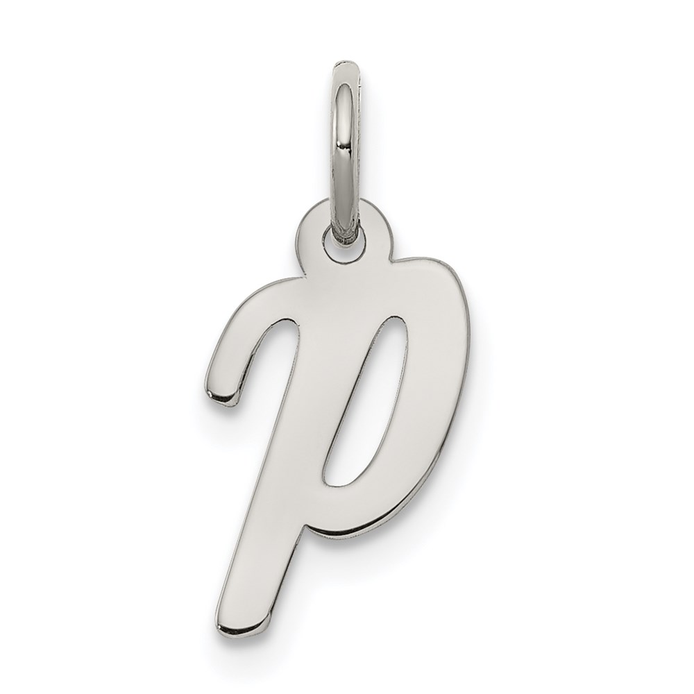 QC5080P.jpg Sterling Silver Rhodium-plated Script Letter P Initial Charm - Image 1