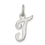 Sterling Silver Rhodium-plated Script Letter T Initial Charm