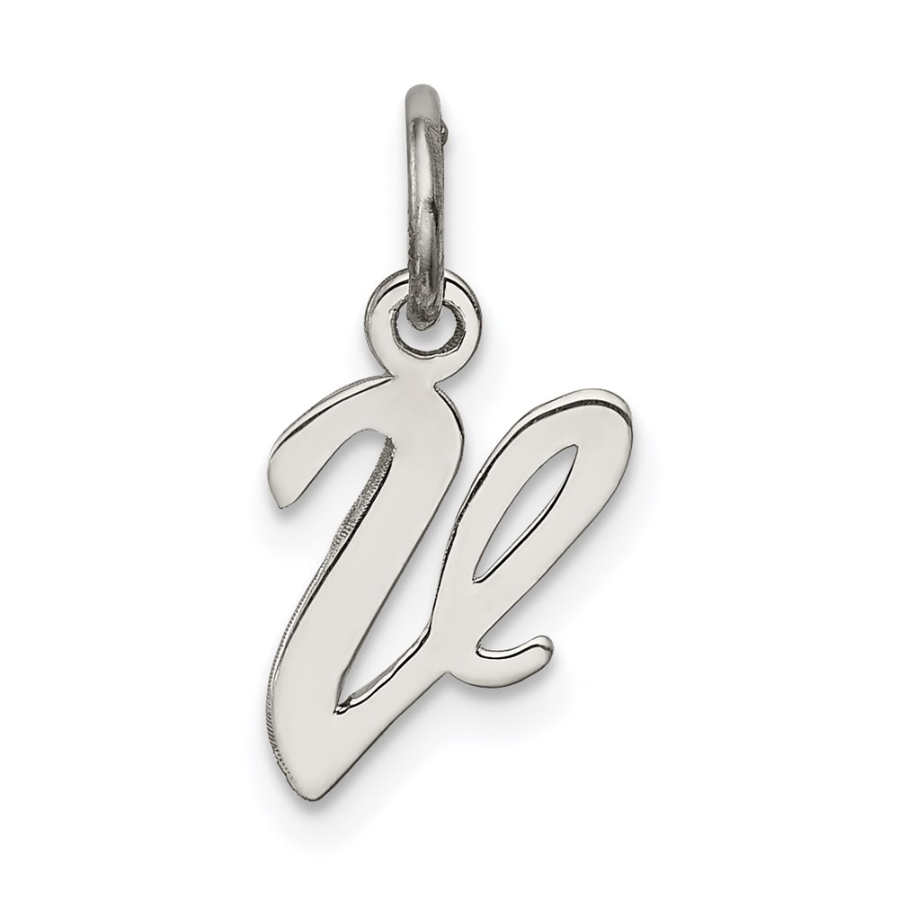 QC5080V.jpg Sterling Silver Rhodium-plated Script Letter V Initial Charm - Image 1