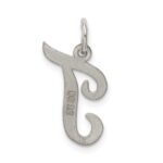 Sterling Silver Rhodium-plated Script Letter T Initial Charm - Image 4