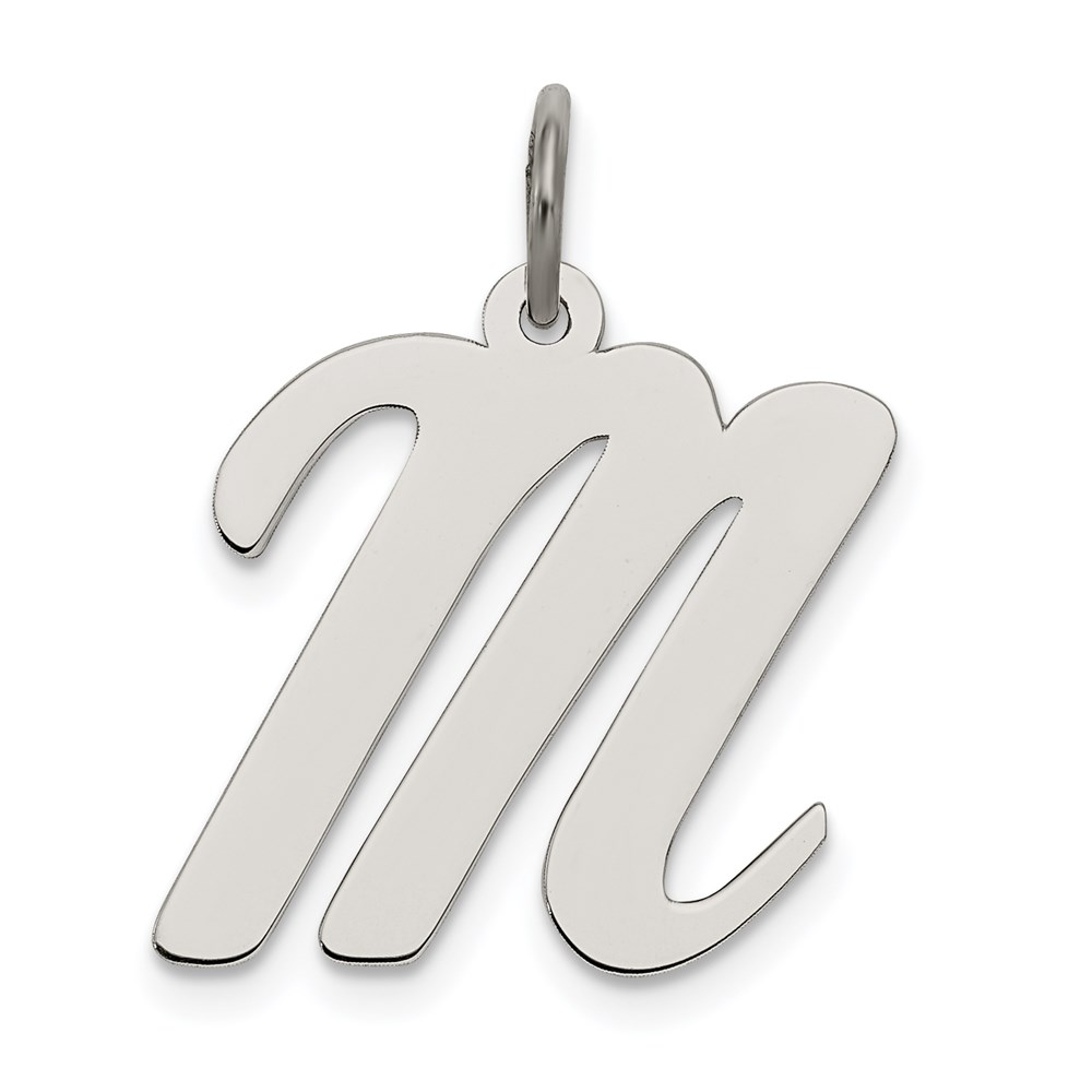 QC5084M.jpg Sterling Silver Rhodium-plated Script Letter M Initial Charm - Image 1