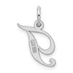 Sterling Silver Rhodium-plated Fancy Script Letter T Initial Charm - Image 3